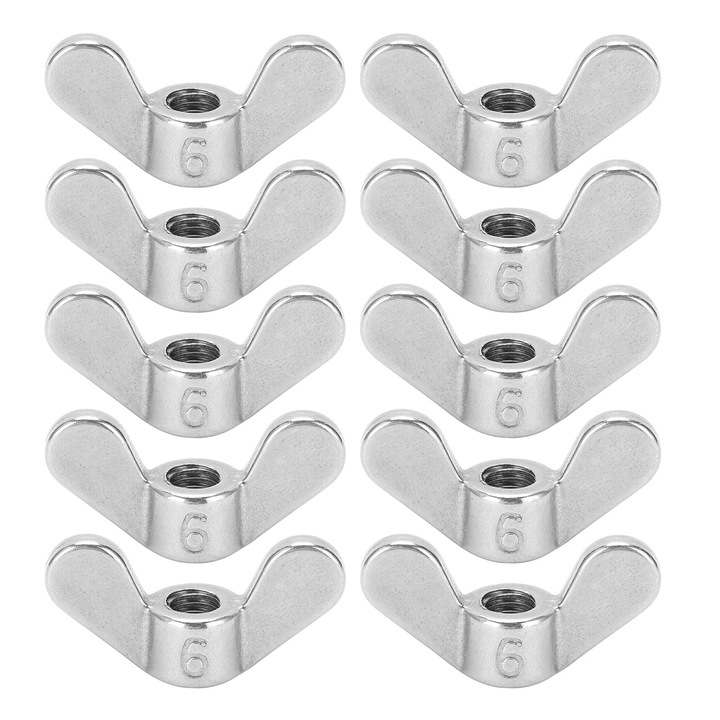 Set 10 piulite cu aripa din inox, Enforose, M6, dimensiuni 10x15.2x32mm