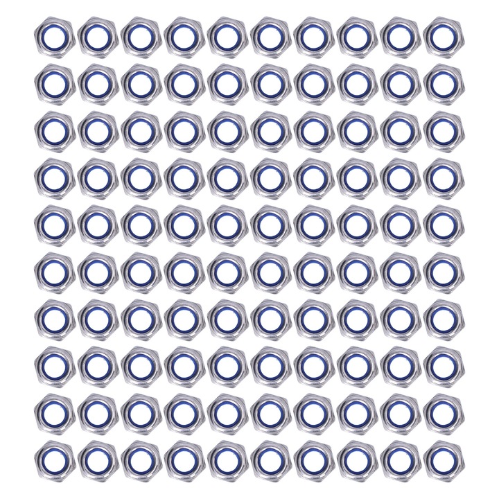 Set de 100 piulite de blocare cu insertie din nailon, Enforose, inox, A2-70, rezistente la rugina, dimensiune M12