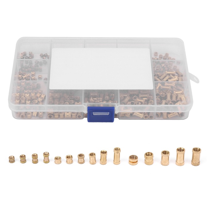Set 450 bucati piulite din alama cu cutie de depozitare, M2/M3/M4, 3.2x5.3mm