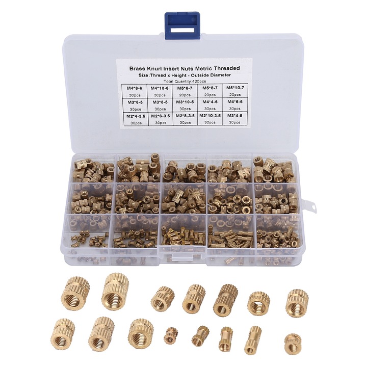 Set 420 buc. piulite filetate femela din alama M2 M3 M4 M5, pentru telefon, jucarie, computer