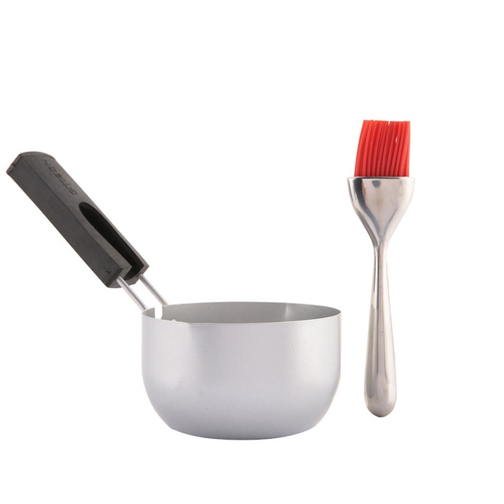 Jormftte páckészítő edény és ecset készlet, vas/rozsdamentes acél/szilikon, grillezéshez, piknikhez