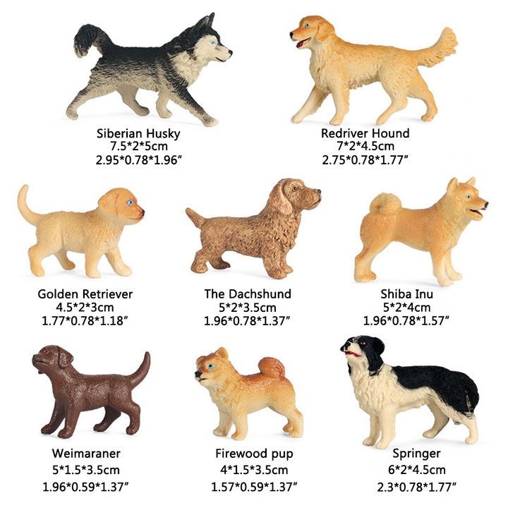 Set 8 figurine caini, longziming, PVC, multicolor