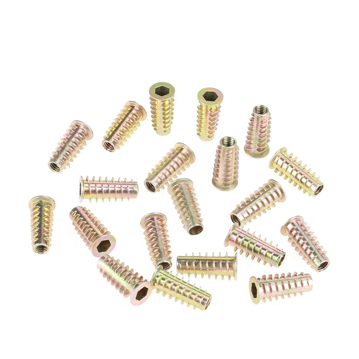 20 db M6 * 25mm hatlapú fejes cinkötvözet bútoranyák menetes fa betétekhez