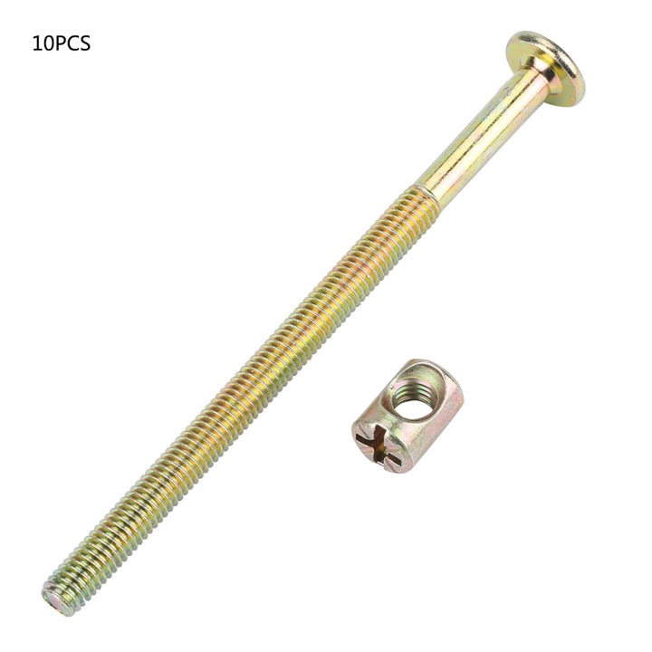 10 darab kiváló minőségű szénacél cinkbevonatú hatlapfejű laposfejű csavar, kalapácsfejű anya (6 * 90 mm)