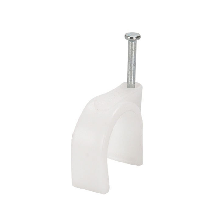 Комплект от 100 кабелни скоби, кръгли 25 мм, Enforose, PE материал, стоманени пирони