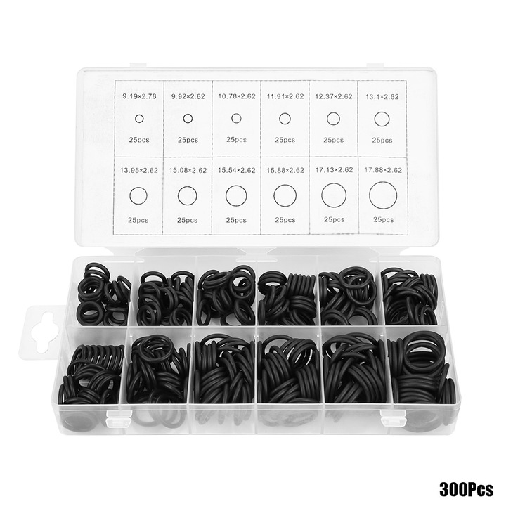 300 db-os fekete O-gyűrű készlet, Jormftte, 12 méret, gumi anyag, kopásálló