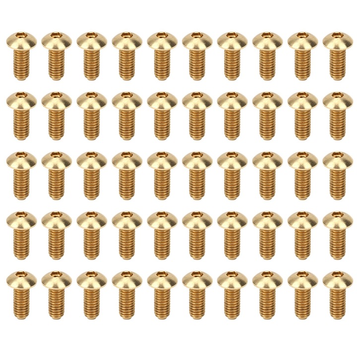 Set 50 bucati suruburi hexagonale din cupru, dimensiuni M4 x 8mm, M4 x 10mm, M4 x 12mm, M4 x 16mm, AMRINUGL