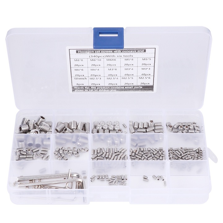 Set 340 Piese Adaptori Hexagonali din Otel Inoxidabil 304 cu Cheie, AMRINUGL, Argintiu