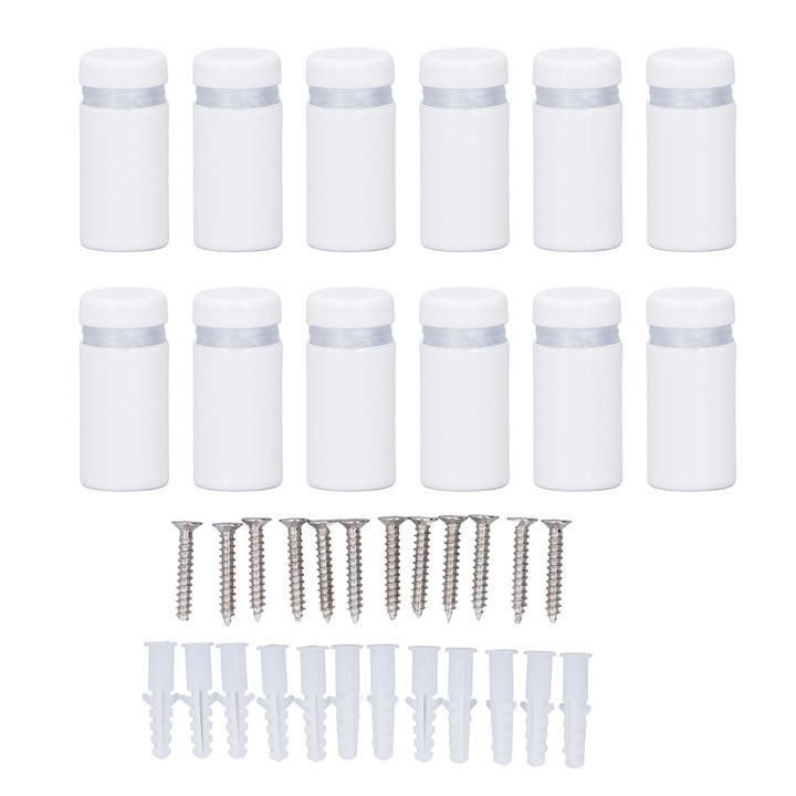 Set 12 suruburi de montare cu distantiere din inox, 12x25mm, alb, AMRINUGL