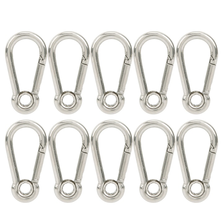 Set 10 buc. Carabine cu arc din otel inoxidabil, Enforose, capacitate 90kg, pentru alpinism, camping