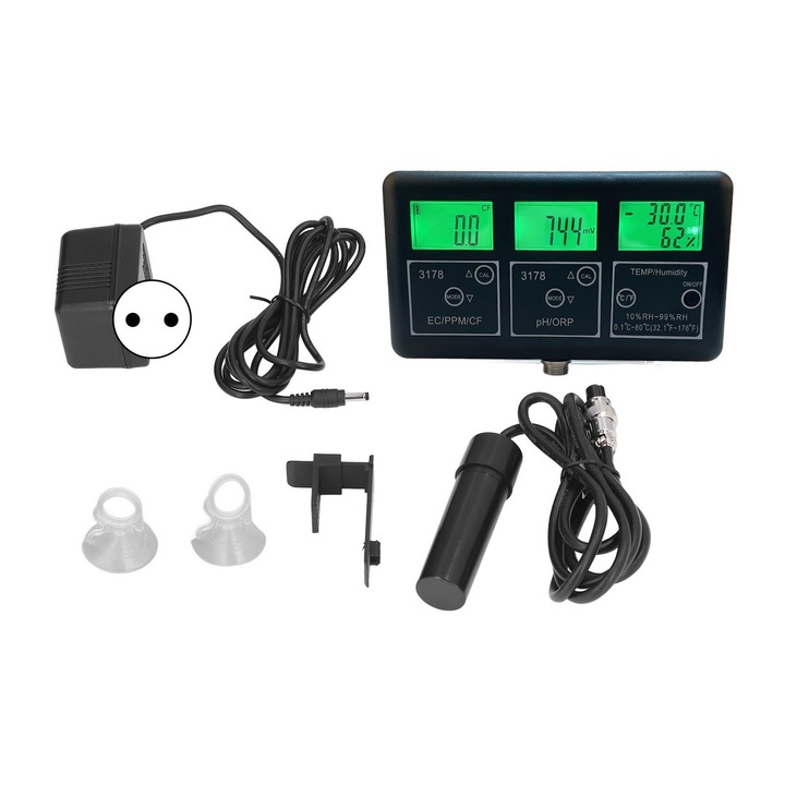 Jormftte 7in1 vízminőség-mérő, PH, ORP, EC, TDS, CF, páratartalom, hőmérséklet, akváriumba, EU 220V táp