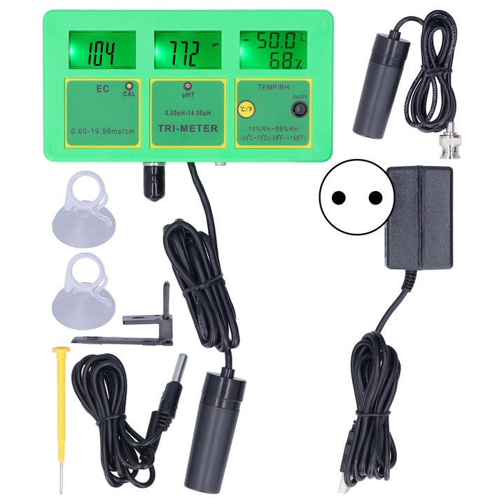 Тестер за качество на водата PH/EC, Jormftte, Мултифункционален, LCD, 230V