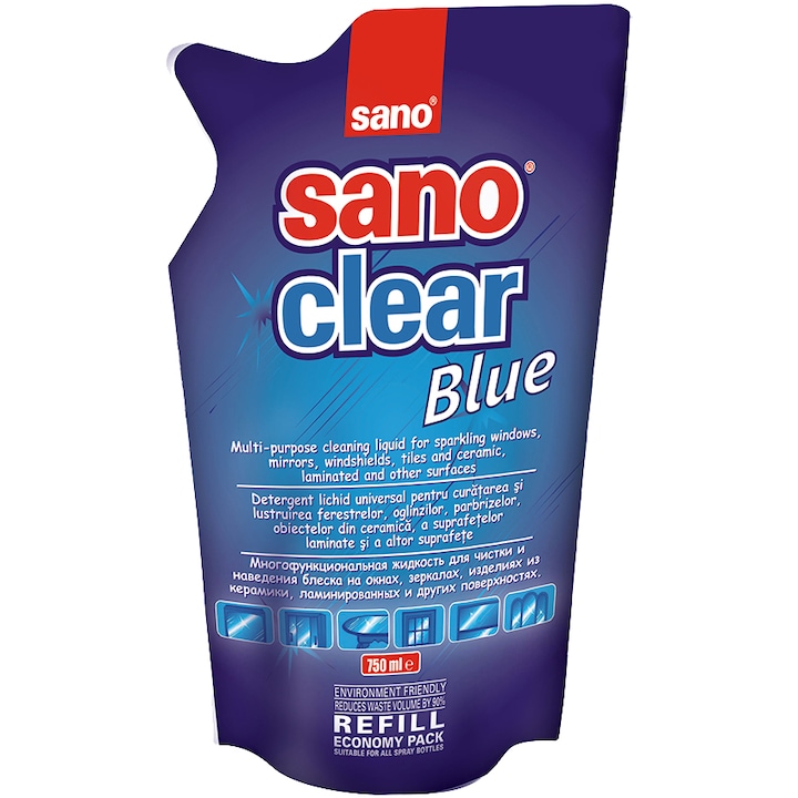 Rezerva solutie pentru curatat geamuri Sano Clear Blue, 750ml