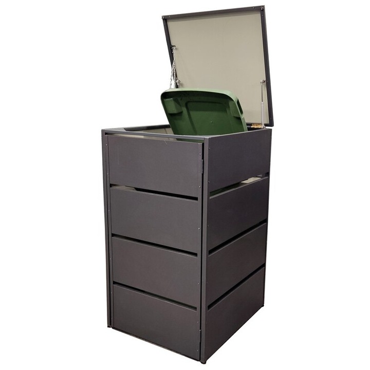 Carcasa cvadruplu pentru pubele gunoi, RattanArt, Otel, 256 x 57 x 113 cm, Antracit