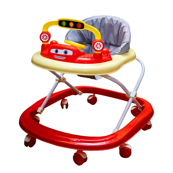 Robentoys bébikomp, autómodell, állítható váz, 360 fokos elforgatás, 6 kerék, piros