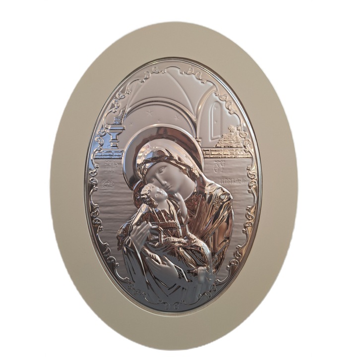 Ezüst Istenszülő ikon 37X28 cm