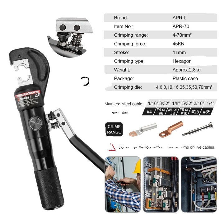 Cleste hidraulic APR-70, 4-70mm, 45KN, negru, 2.8kg