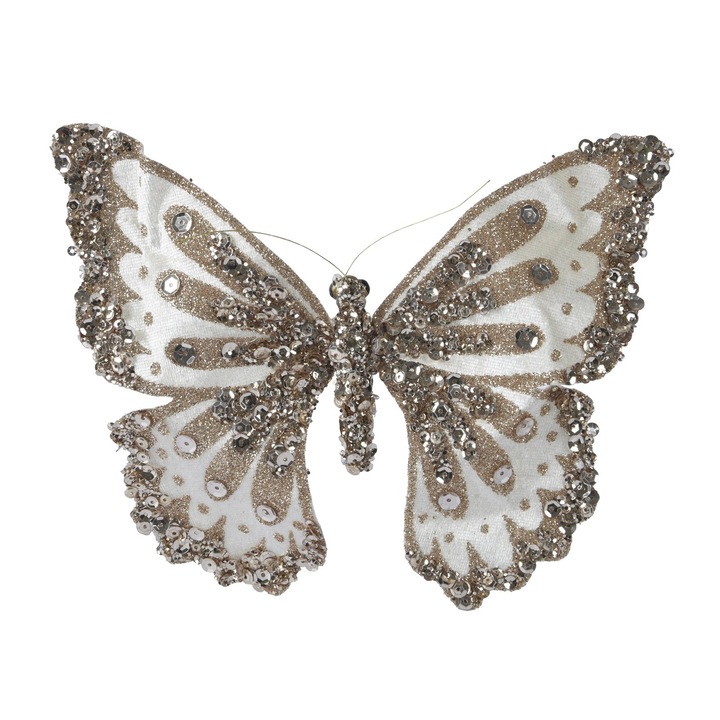 Елхов орнамент Кадифена пеперуда, 19 см, полиестер, бял