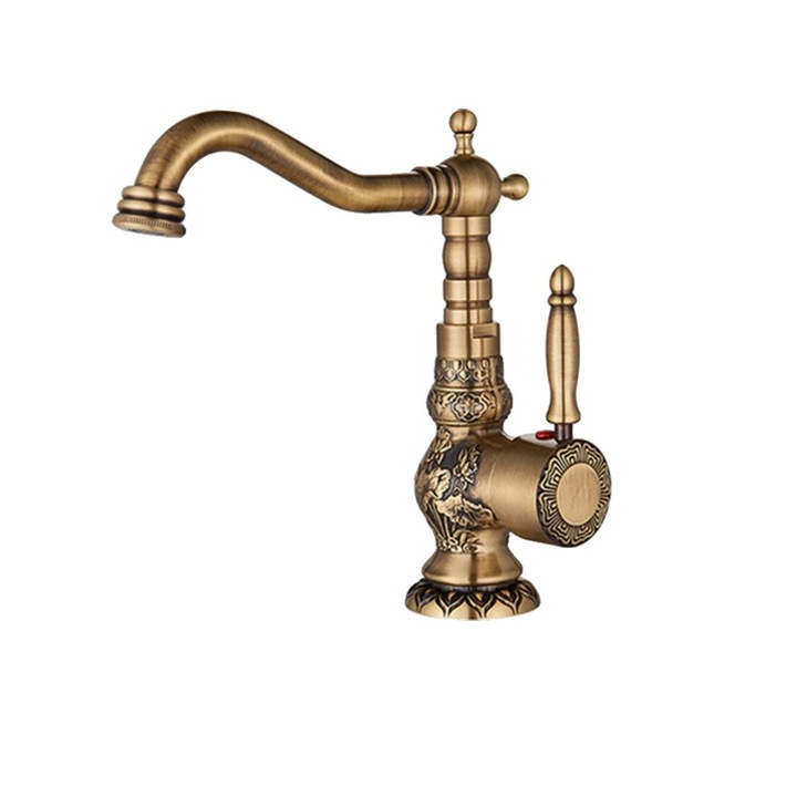 Szaniter csaptelep, munkalapra szerelhető, 360 fokban elforgatható, antikolt, egykaros