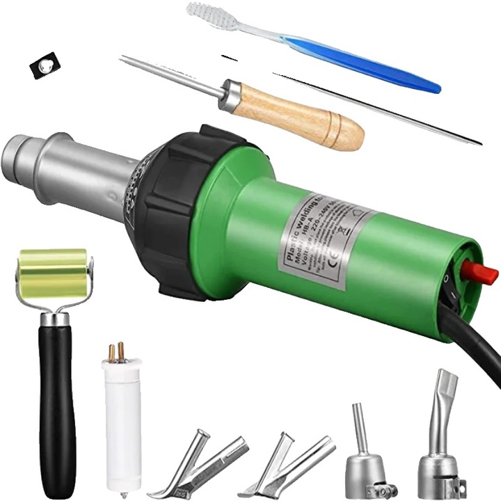 Пистолет за запояване на пластмаса 1600W регулируема температура 40-600 пълен комплект с дюзи 39х13.5х12см