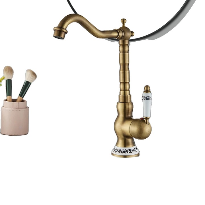 Szaniter csaptelep, antikolt sárgaréz felület, 360 fokos forgás, magas, egykaros