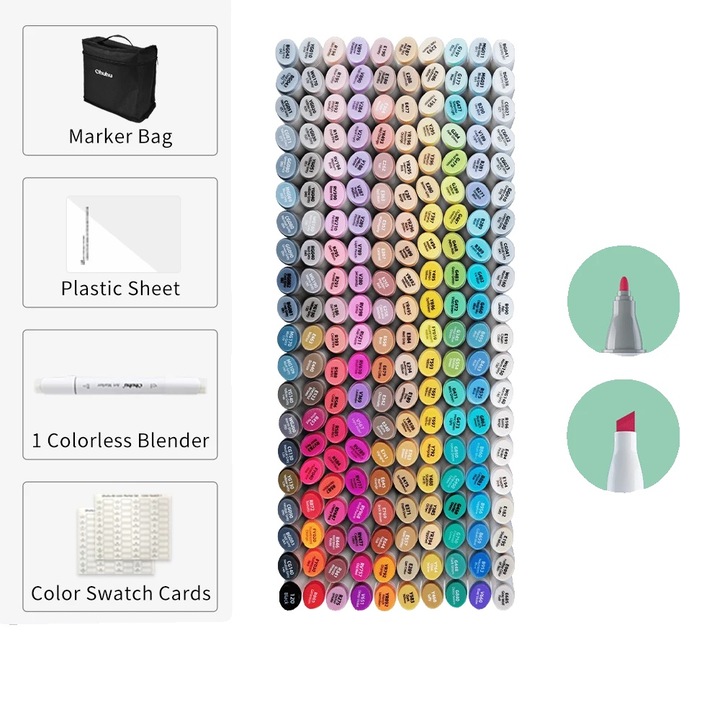 Set 200 Markere Artistice, Dual Tip, Multicolor, cu Husa de Transport