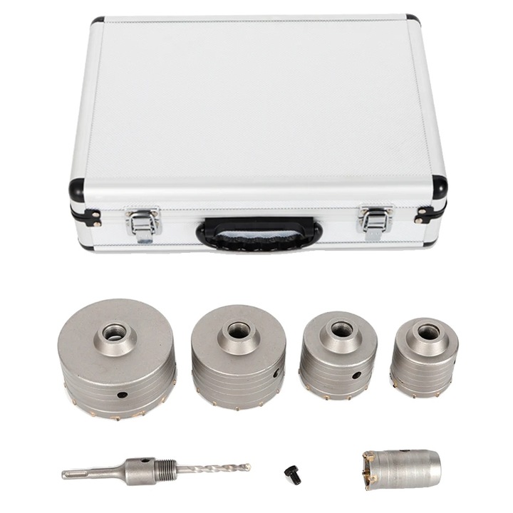 Set 5 carote cu burghiu pentru beton/piatra, Otel tungsten, 40-120mm, Argintiu