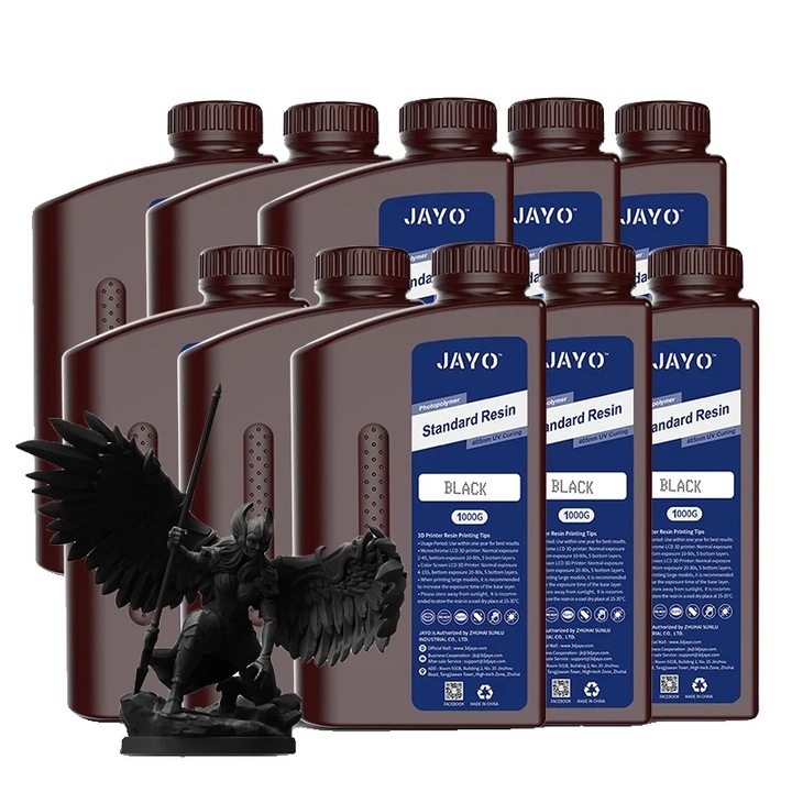Fotopolimerizálható gyanta flakon készlet 3D nyomtatóhoz, JAYO Standard, 1000g/palack, 405 nm, 25-40℃, Fekete