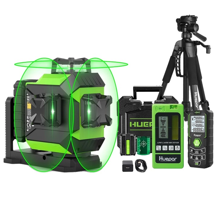 3D lézeres szintező, 3x360 fok, önszintező, akkumulátor 6600mAh, IP54, készlet, 25,5x13,2x23,7cm