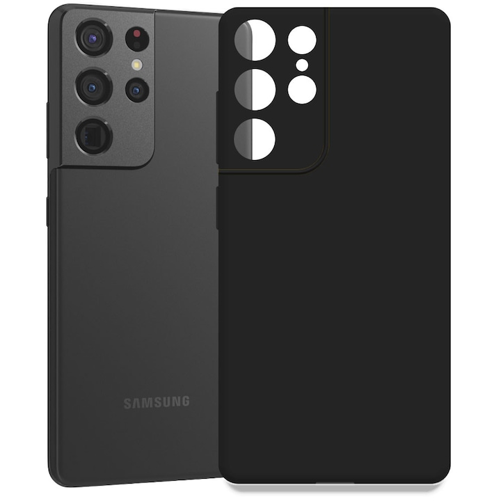 Husa pentru Samsung Galaxy S21 Ultra, Color Shield, Interior de catifea, Suprafata aderenta, Protectie antisoc, Margini ridicate, Regular Fit, Silicon, Negru
