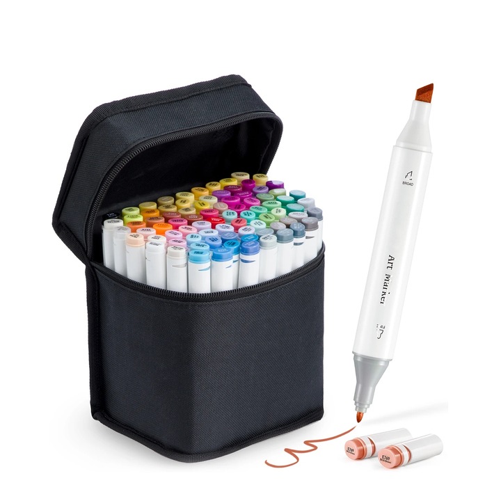 Set 80 Markere Colorate, Varf Dublu, Cerneala Reincarcabila