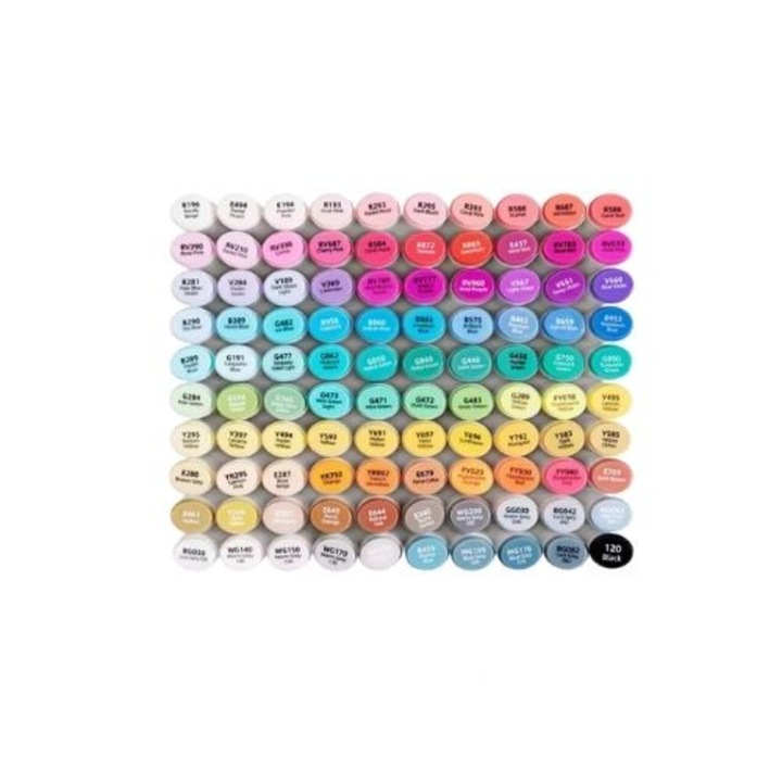 Комплект алкохолни маркери, 100 ярки цвята, двоен връх, фин длето 100 CLR