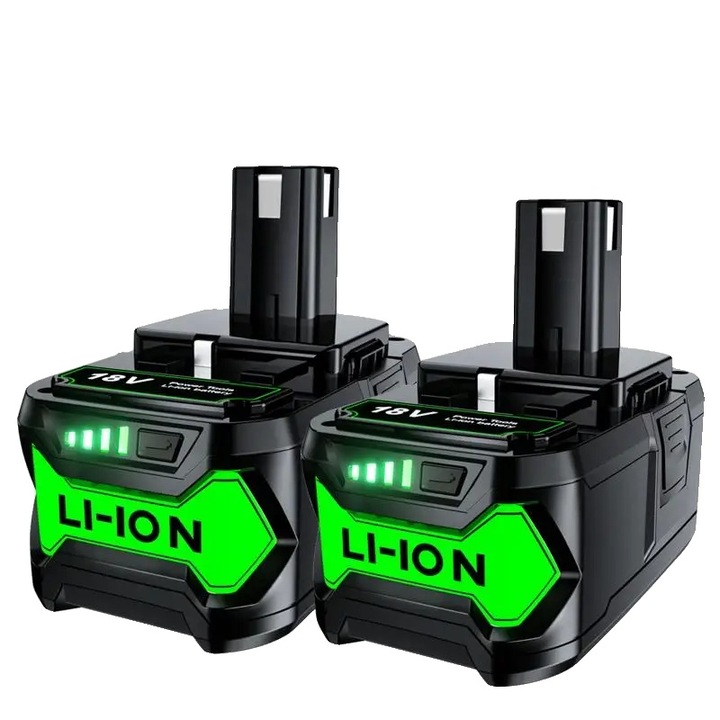 Комплект от 2 батерии, RYOBI, 18V, 6000 mAh, Li-Ion, черни / зелени
