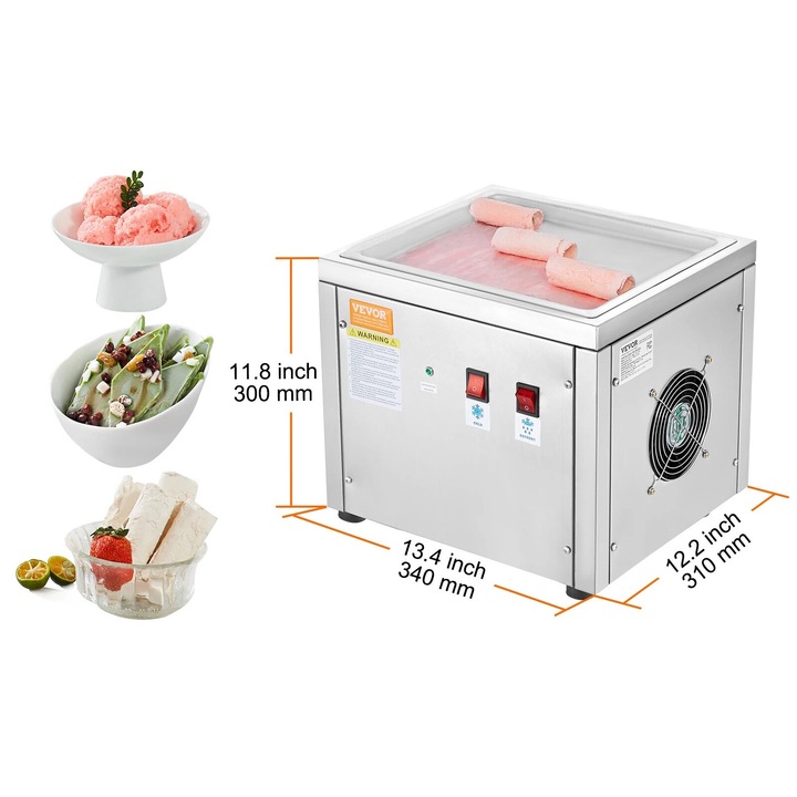 Aparat de preparat inghetata rulata, Vevor, Compact, 28x24cm, Inox