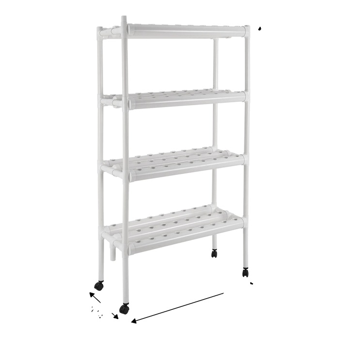 Kit hidroponic, sistem cu 4 etaje, capacitate 108 plante, alb, dimensiuni 10x15x22cm