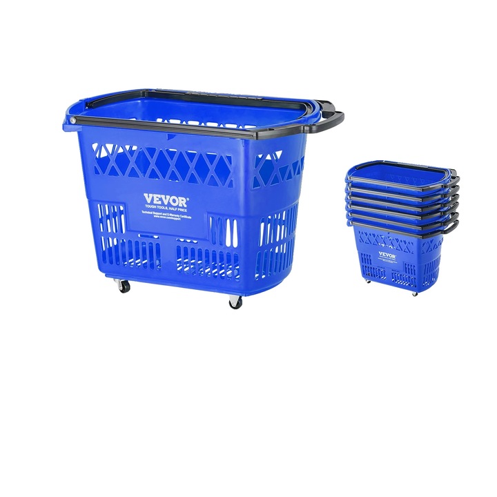 Set 6 Cosuri de Cumparaturi cu Roti, Capacitate 39L, Rezistenta 34kg, Albastru