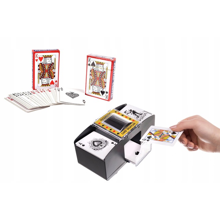 Set Aparat de amestecat carti de joc cu 2 pachete de carti incluse, M IMPORT