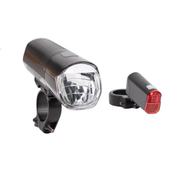 Set 2 Lumini Bicicleta Walfort, LED, 3 Moduri Iluminare, Negru, 600 Lumeni