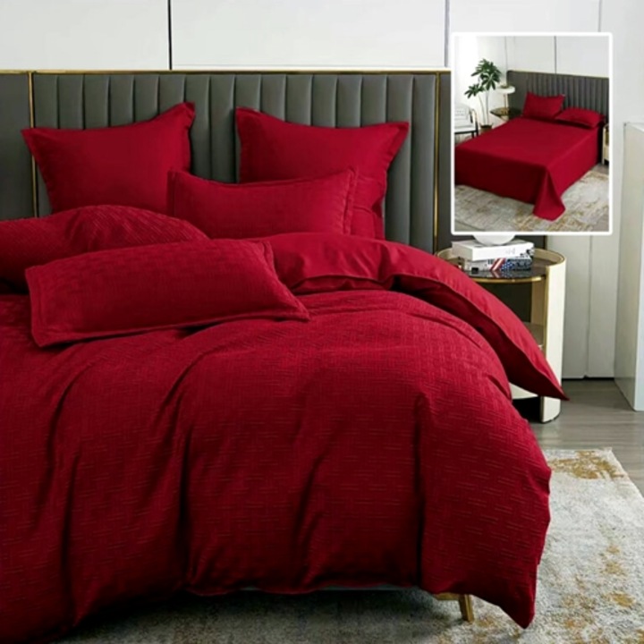 Satin Cotton Natur Stripe ágynemű, 6 db, franciaágynak, piros, Ralex Pucioasa