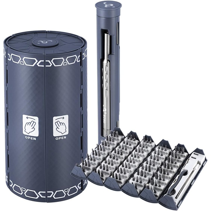 M IMPORT precíziós csavarhúzó készlet, 128 darab, műanyag tok, 165x85mm