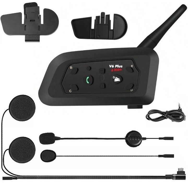 Intercom motocicleta V6 Plus TYP-C, Bluetooth 5.1, impermeabilitate IP65, acumulator 850mAh