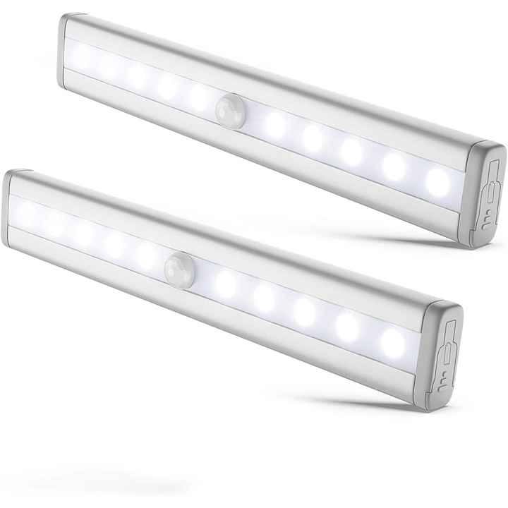 Led-uri cu senzor de miscare, lumini LED reincarcabile, lumina ambientala alba calda, banda magnetica, pentru dulapuri, holuri sau camere pentru copii