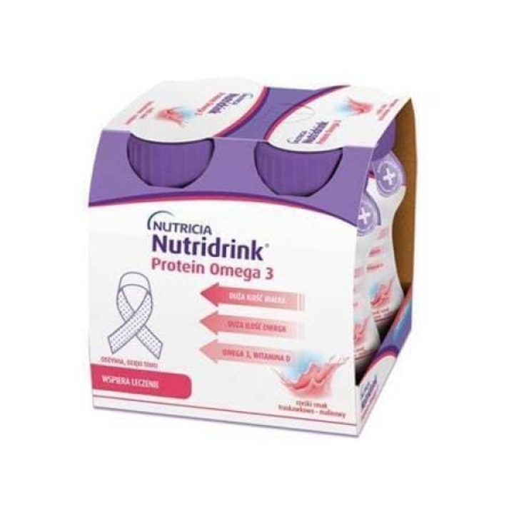 Nutridrink Protein Omega 3, set 4 x 125 ml, gust trandafir-maces, 18 g proteine, 1,8 g omega 3