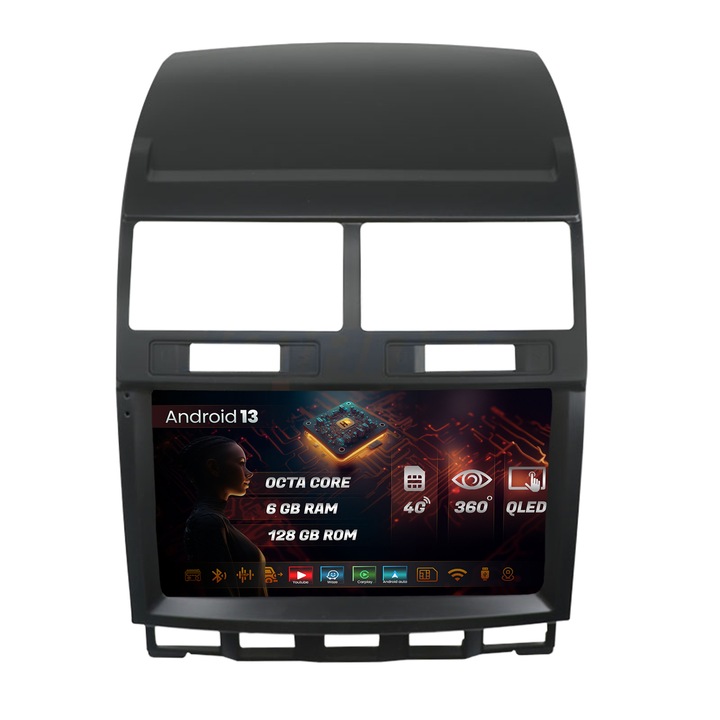 Navigatie HUB64 Volkswagen Touareg, 6GB RAM, Android 13, Octacore, Slot Sim 4G, DSP, GPS, Wi-FI, Carplay, Android Auto, USB, Bluetooth, Waze, Touchscreen, 9 Inch