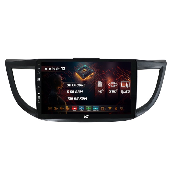 Navigatie HUB64 Honda CRV (2011-2016), 6GB RAM, Android 13, Octacore, Slot Sim 4G, DSP, GPS, Wi-FI, Carplay, Android Auto, USB, Bluetooth, Waze, Touchscreen, 10.1 Inch