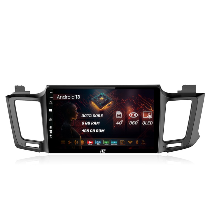 Navigatie HUB64 Toyota RAV4 (2013-2018), 6GB RAM, Android 13, Octacore, Slot Sim 4G, DSP, GPS, Wi-FI, Carplay, Android Auto, USB, Bluetooth, Waze, Touchscreen, 10.1 Inch