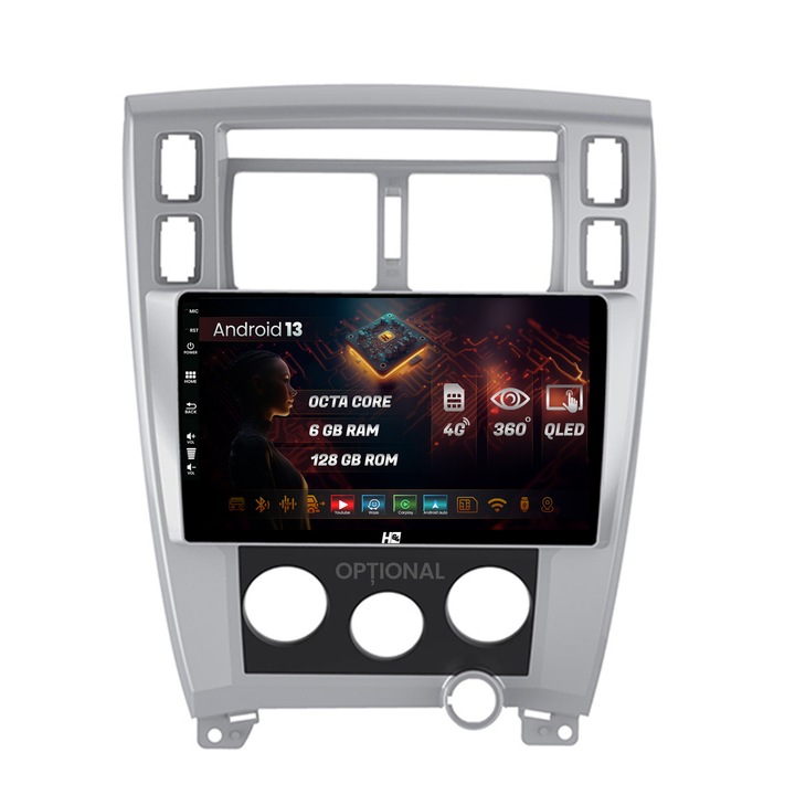 Navigatie HUB64 Hyundai Tucson (2004-2009), 6GB RAM, Android 13, Octacore, Slot Sim 4G, DSP, GPS, Wi-FI, Carplay, Android Auto, USB, Bluetooth, Waze, Touchscreen, 10.1 Inch