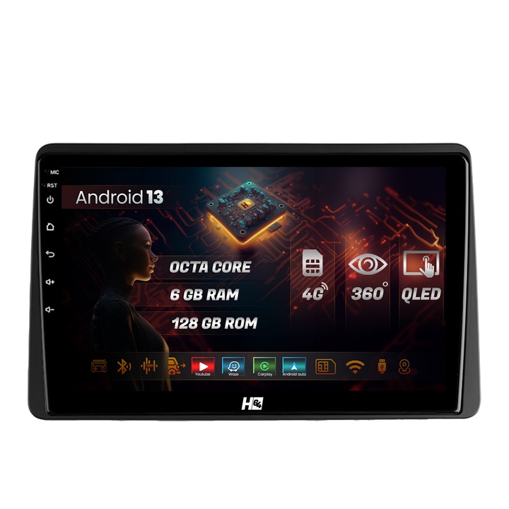 Navigatie HUB64 Dacia Duster (2018-2021), 6GB RAM, Android 13, Octacore, Slot Sim 4G, DSP, GPS, Wi-FI, Carplay, Android Auto, USB, Bluetooth, Waze, Touchscreen, 9 Inch