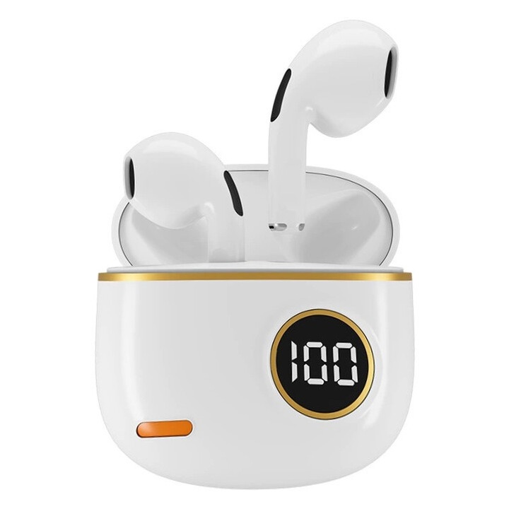 Vezeték nélküli Bluetooth fejhallgató, zajszűrő HD hívás Bluetooth 5.0 TWS Smart LED kijelző digitális sport fejhallgató fehér
