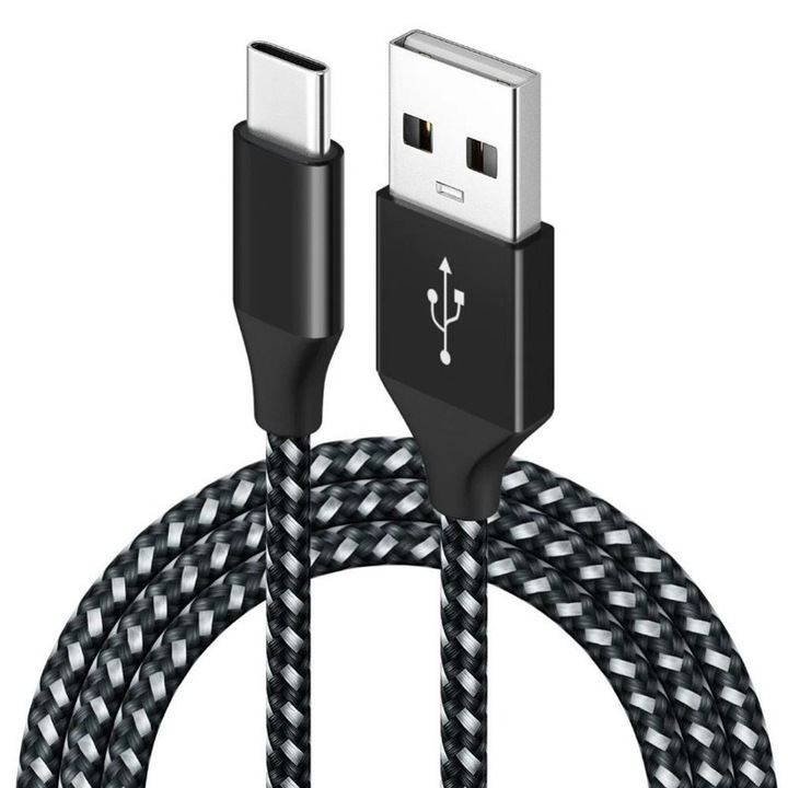 USB A към USB C кабел за данни, 3A бързо зареждане, найлонова оплетка, 2 м
